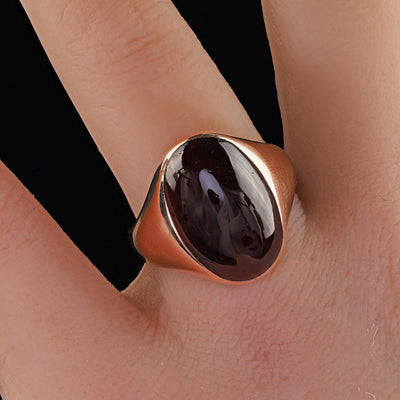 Vintage Estate 10K Rose Gold Cabochon Garnet Flush Set Cocktail Ring
