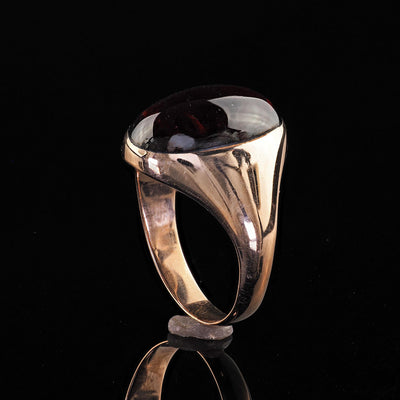 Vintage Estate 10K Rose Gold Cabochon Garnet Flush Set Cocktail Ring