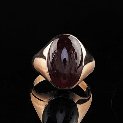 Vintage Estate 10K Rose Gold Cabochon Garnet Flush Set Cocktail Ring
