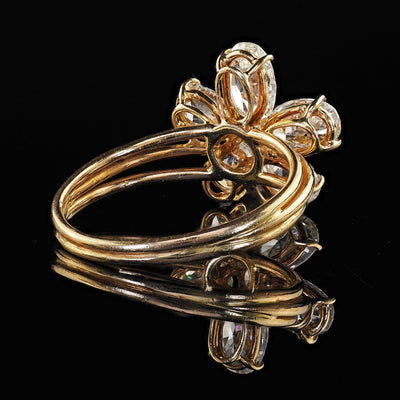 Vintage Retro 18K Yellow Gold Floral Oval Diamond Low Profile Cocktail Ring