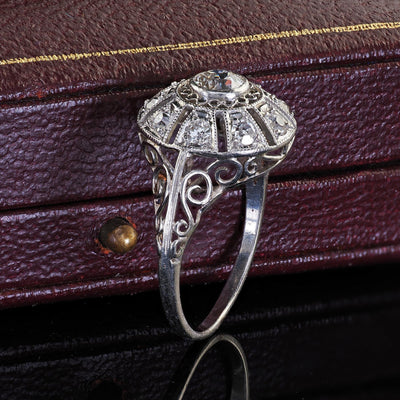 Antique Edwardian Platinum Old European Diamond Filigree Engagement Ring