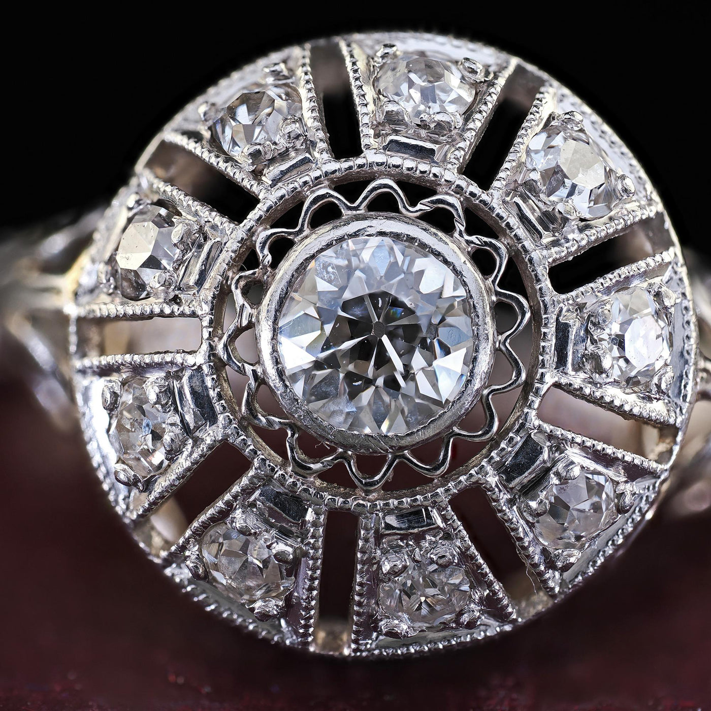 Antique Edwardian Platinum Old European Diamond Filigree Engagement Ring