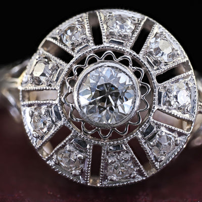 Antique Edwardian Platinum Old European Diamond Filigree Engagement Ring