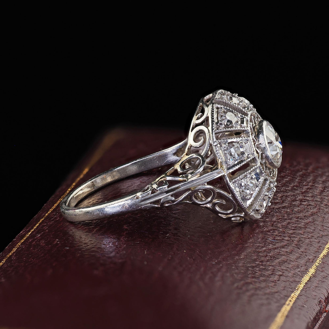 Antique Edwardian Platinum Old European Diamond Filigree Engagement Ring