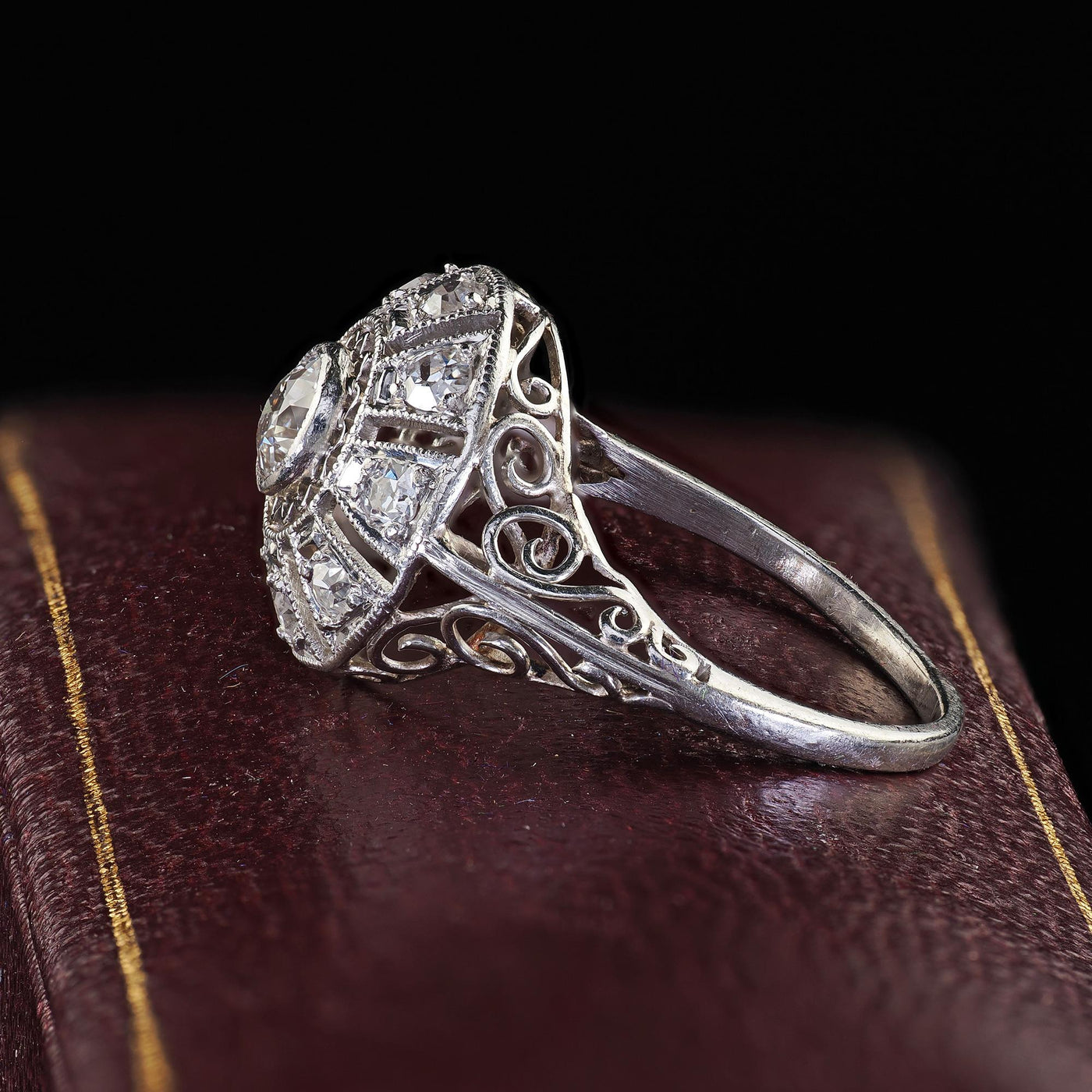 Antique Edwardian Platinum Old European Diamond Filigree Engagement Ring