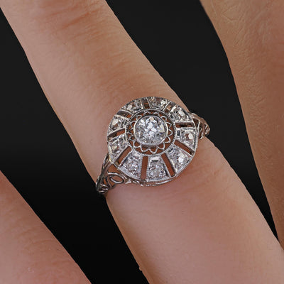 Antique Edwardian Platinum Old European Diamond Filigree Engagement Ring