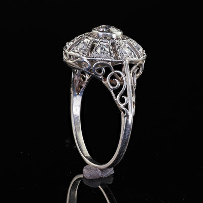 Antique Edwardian Platinum Old European Diamond Filigree Engagement Ring