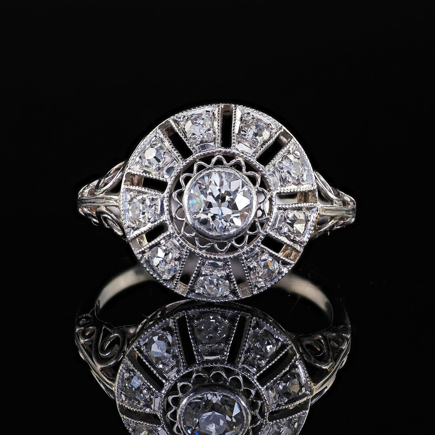Antique Edwardian Platinum Old European Diamond Filigree Engagement Ring