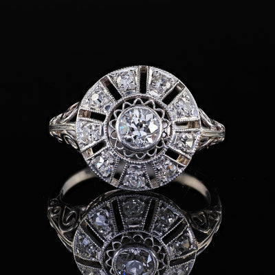 Antique Edwardian Platinum Old European Diamond Filigree Engagement Ring