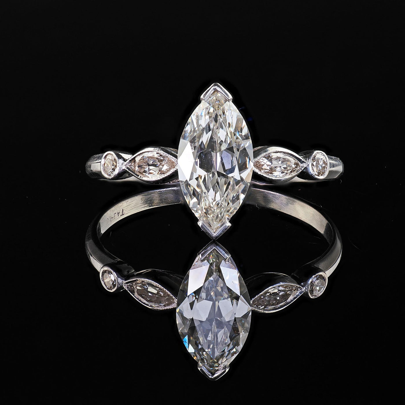 Antique Art Deco Platinum Old Marquise Cut Diamond Engagement Ring - GIA