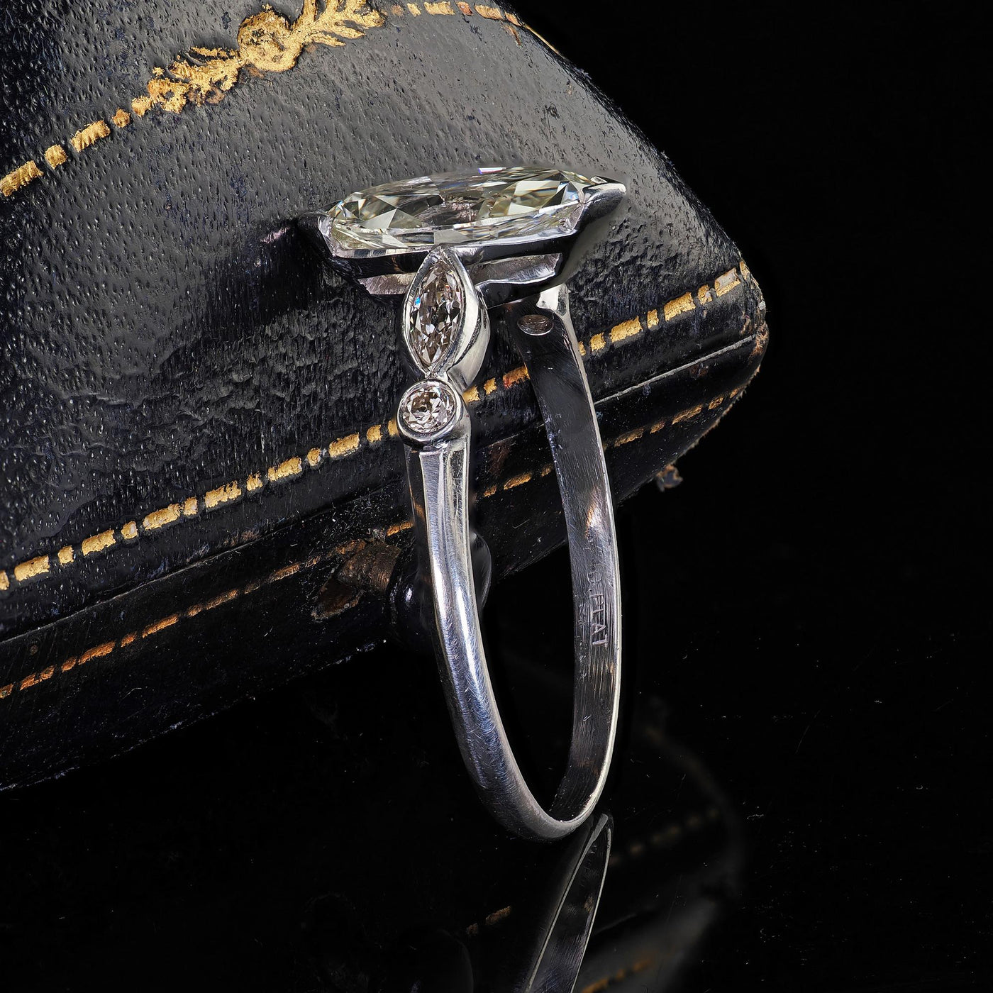 Antique Art Deco Platinum Old Marquise Cut Diamond Engagement Ring - GIA