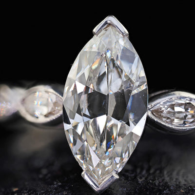 Antique Art Deco Platinum Old Marquise Cut Diamond Engagement Ring - GIA