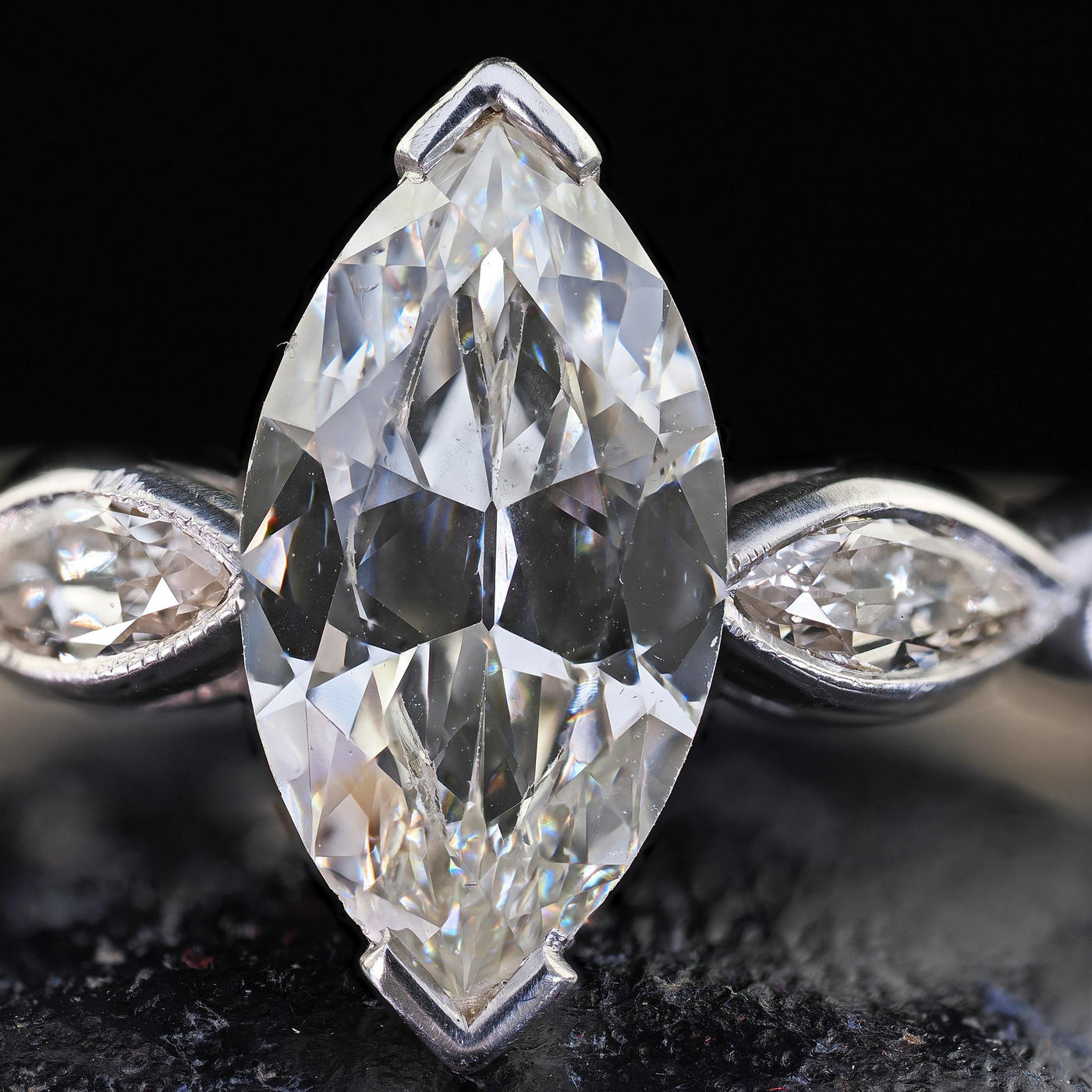 Antique Art Deco Platinum Old Marquise Cut Diamond Engagement Ring - GIA
