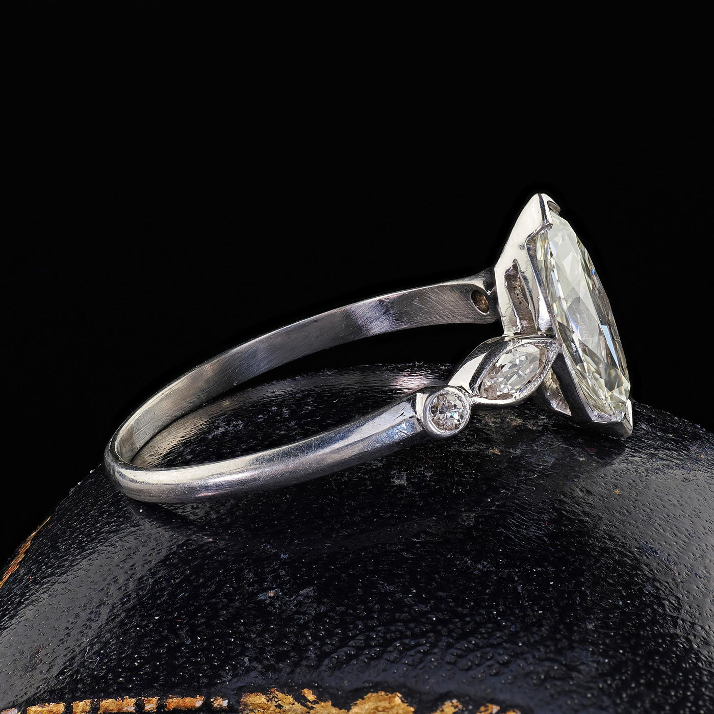 Antique Art Deco Platinum Old Marquise Cut Diamond Engagement Ring - GIA