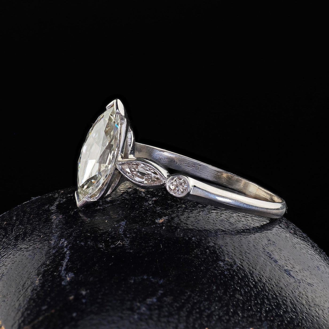 Antique Art Deco Platinum Old Marquise Cut Diamond Engagement Ring - GIA