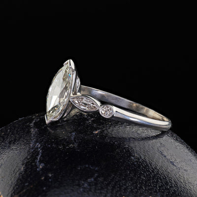 Antique Art Deco Platinum Old Marquise Cut Diamond Engagement Ring - GIA