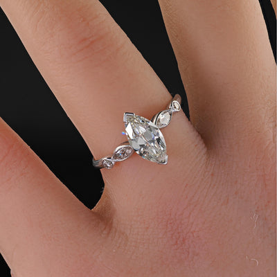Antique Art Deco Platinum Old Marquise Cut Diamond Engagement Ring - GIA