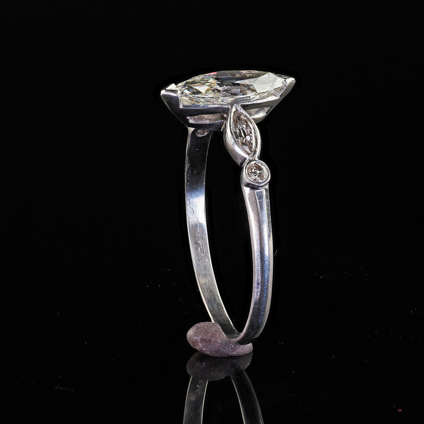 Antique Art Deco Platinum Old Marquise Cut Diamond Engagement Ring - GIA