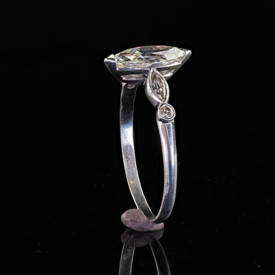 Antique Art Deco Platinum Old Marquise Cut Diamond Engagement Ring - GIA
