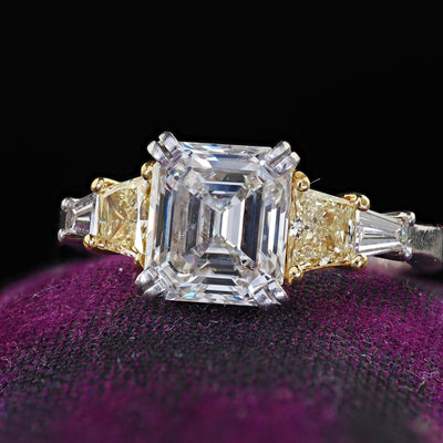 Estate Platinum and 18K Gold Emerald Cut Diamond Diamond Engagement Ring - GIA
