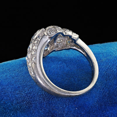 Antique Art Deco Platinum Old European Cut Marquise Diamond Cocktail Ring