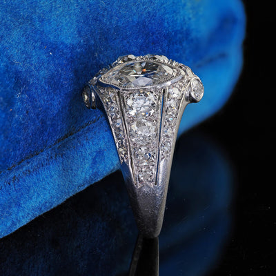 Antique Art Deco Platinum Old European Cut Marquise Diamond Cocktail Ring