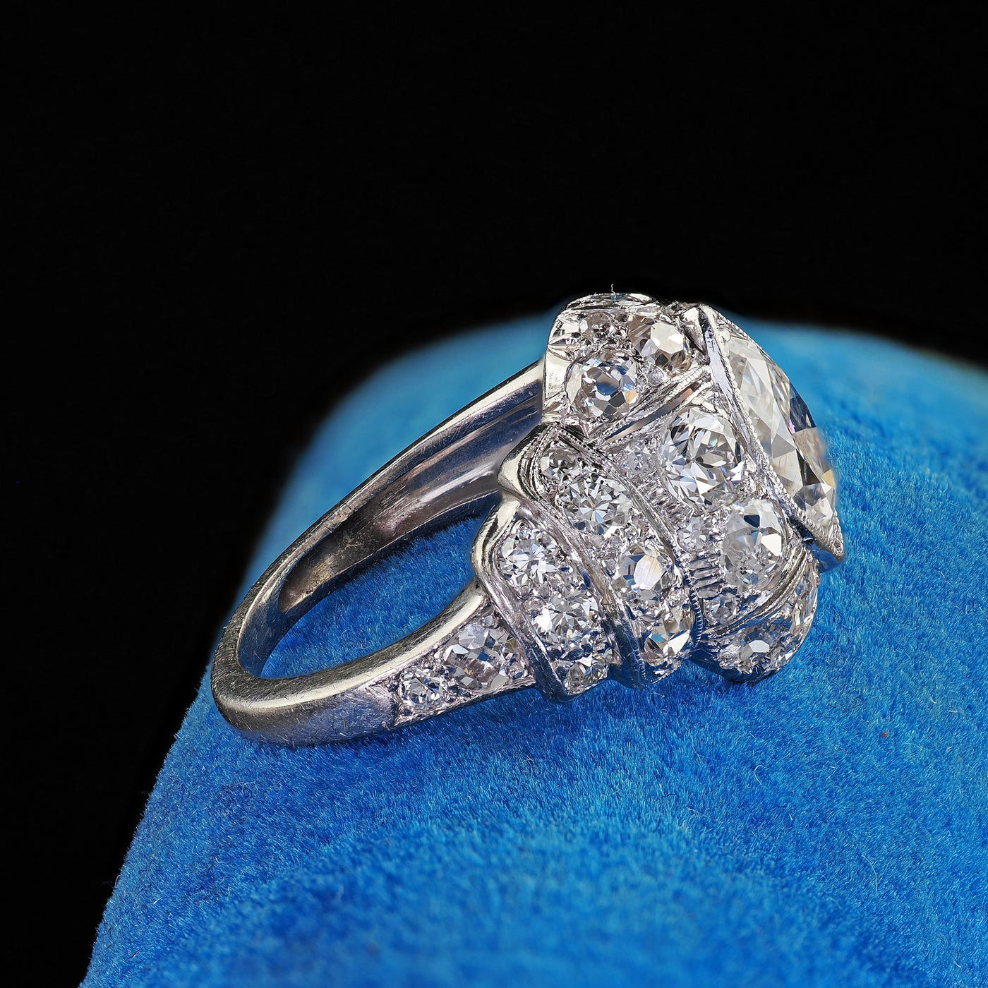 Antique Art Deco Platinum Old European Cut Marquise Diamond Cocktail Ring
