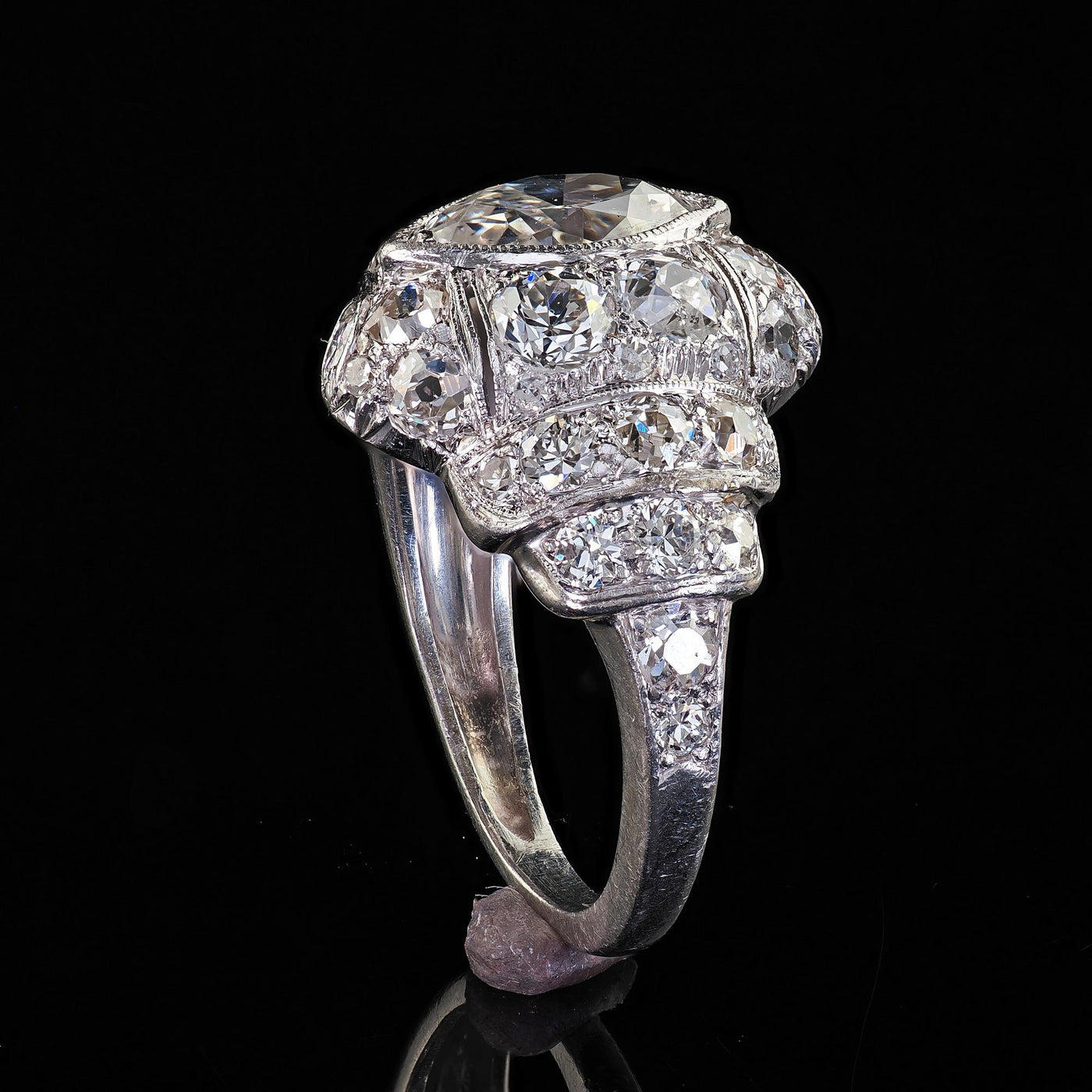Antique Art Deco Platinum Old European Cut Marquise Diamond Cocktail Ring