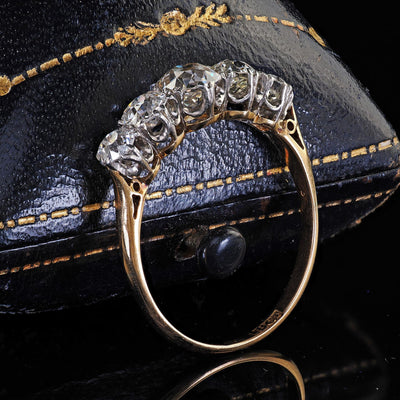 Antique Edwardian 18K Two Tone Gold Old European Five Diamond Wedding Band Ring