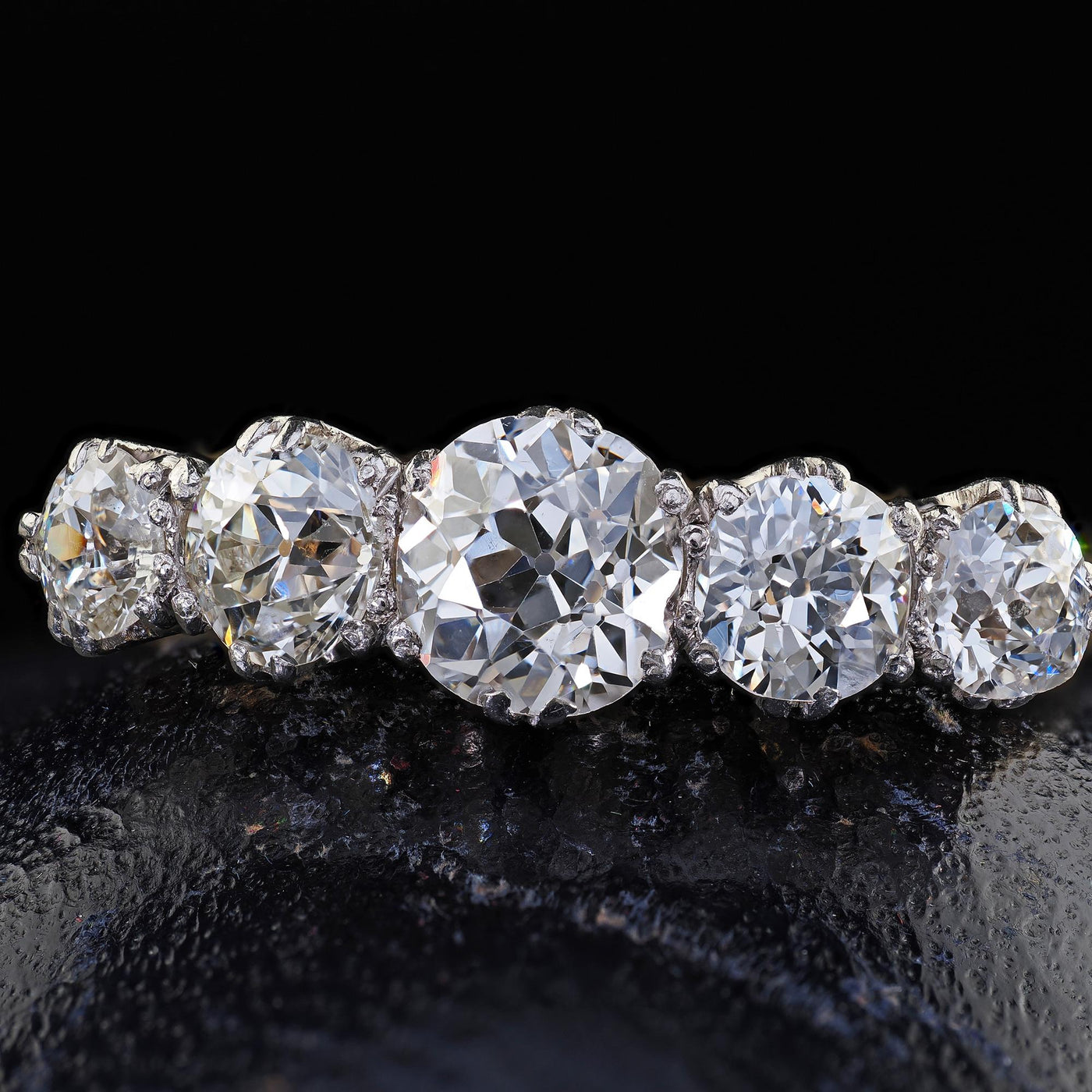 Antique Edwardian 18K Two Tone Gold Old European Five Diamond Wedding Band Ring
