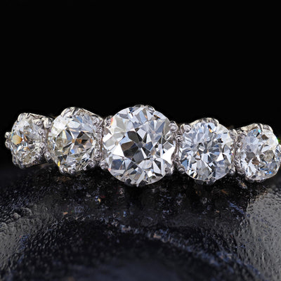 Antique Edwardian 18K Two Tone Gold Old European Five Diamond Wedding Band Ring