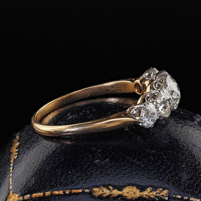 Antique Edwardian 18K Two Tone Gold Old European Five Diamond Wedding Band Ring
