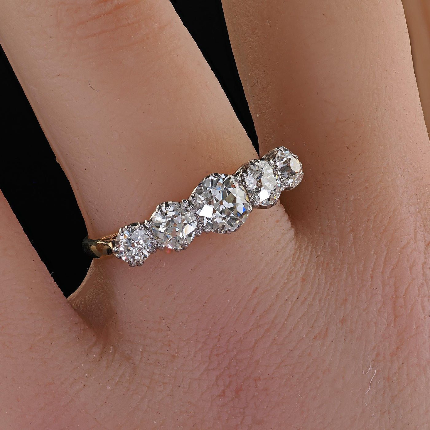 Antique Edwardian 18K Two Tone Gold Old European Five Diamond Wedding Band Ring