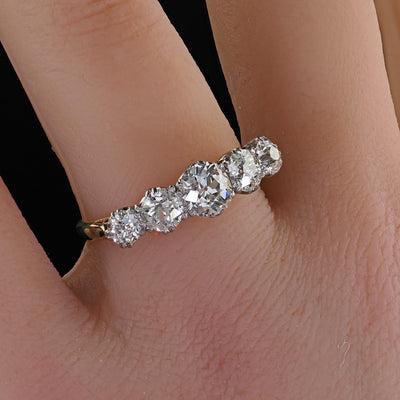 Antique Edwardian 18K Two Tone Gold Old European Five Diamond Wedding Band Ring