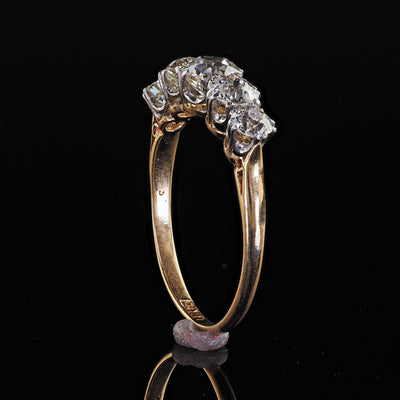 Antique Edwardian 18K Two Tone Gold Old European Five Diamond Wedding Band Ring
