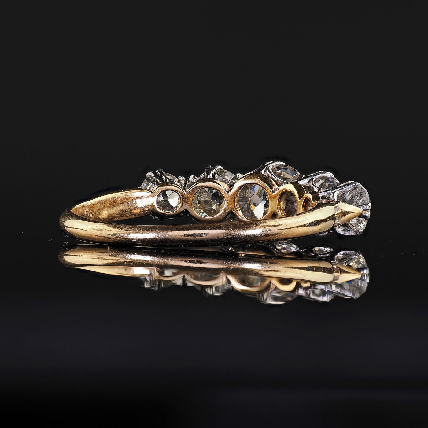Antique Edwardian 18K Two Tone Gold Old European Five Diamond Wedding Band Ring