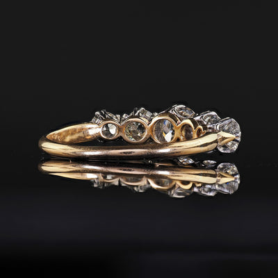 Antique Edwardian 18K Two Tone Gold Old European Five Diamond Wedding Band Ring