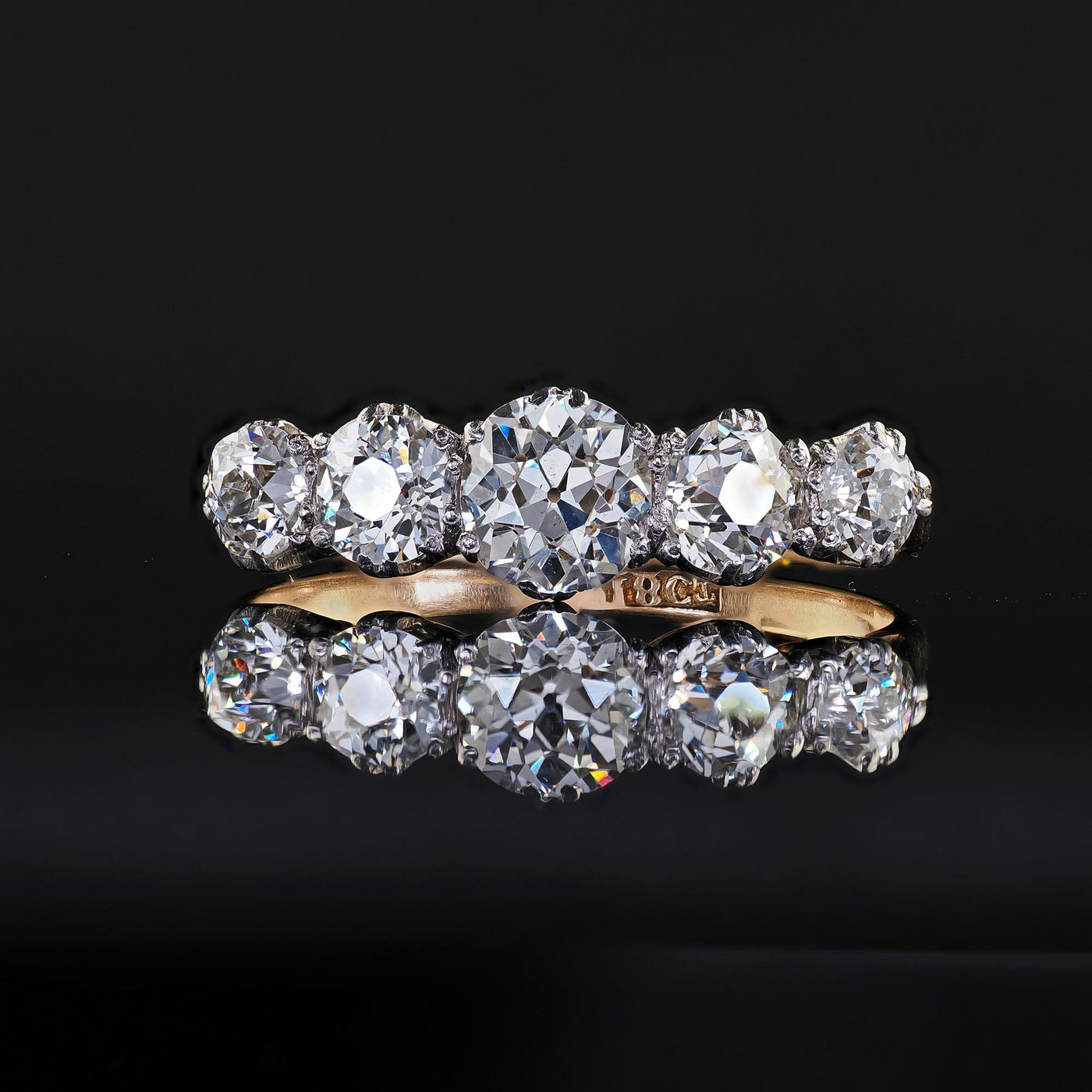 Antique Edwardian 18K Two Tone Gold Old European Five Diamond Wedding Band Ring