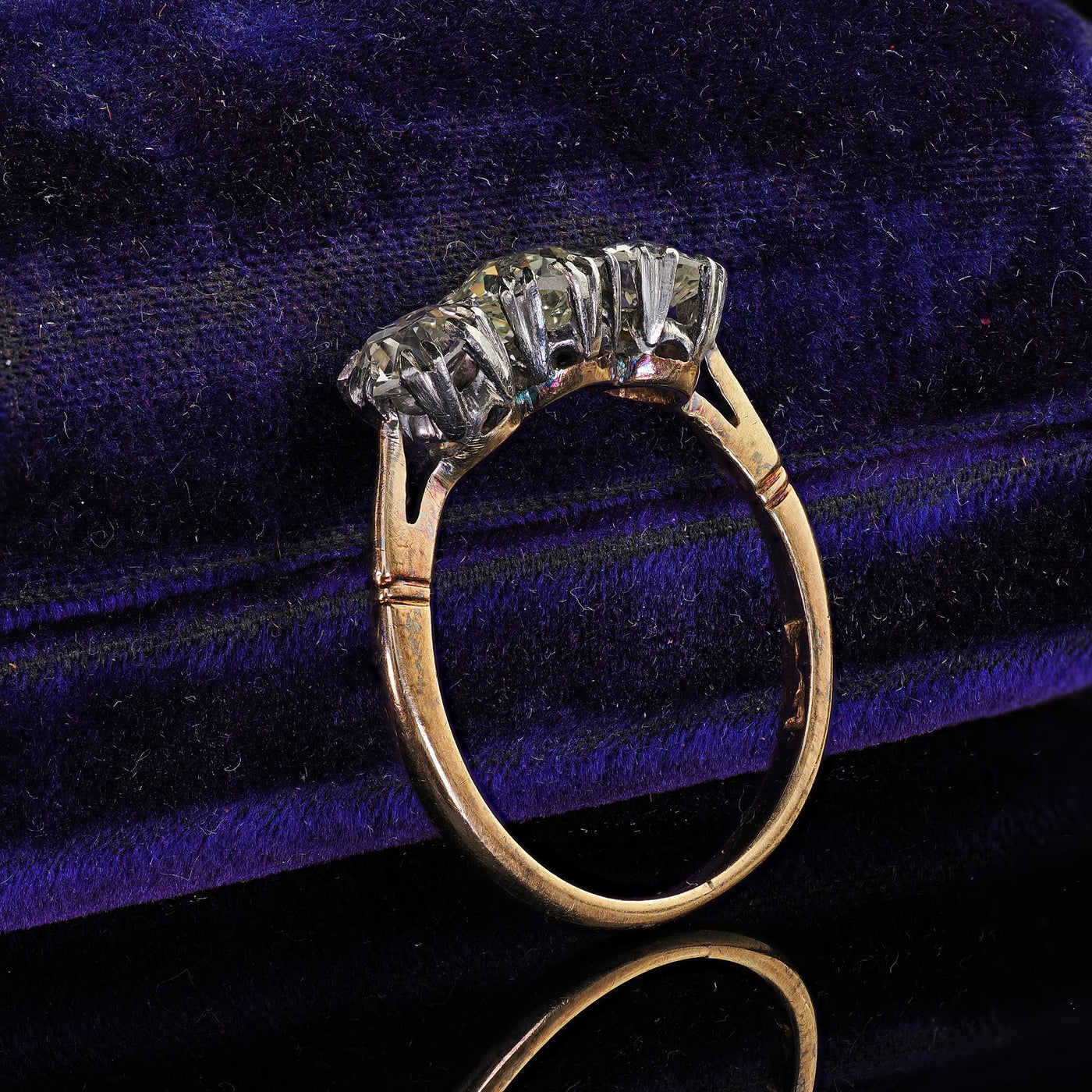 Antique Victorian 18K Gold and Silver Old Euro Three Diamond Engagement Ring