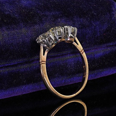 Antique Victorian 18K Gold and Silver Old Euro Three Diamond Engagement Ring