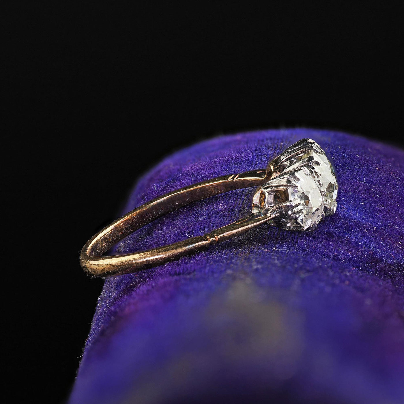 Antique Victorian 18K Gold and Silver Old Euro Three Diamond Engagement Ring