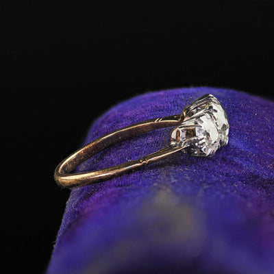 Antique Victorian 18K Gold and Silver Old Euro Three Diamond Engagement Ring