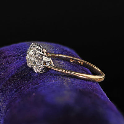 Antique Victorian 18K Gold and Silver Old Euro Three Diamond Engagement Ring
