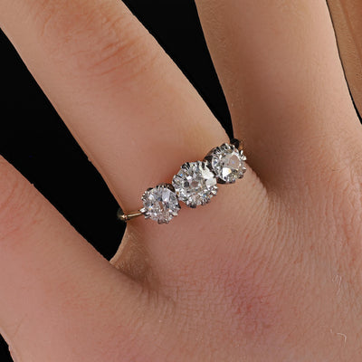 Antique Victorian 18K Gold and Silver Old Euro Three Diamond Engagement Ring