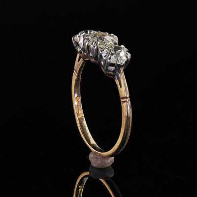 Antique Victorian 18K Gold and Silver Old Euro Three Diamond Engagement Ring