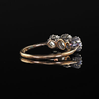 Antique Victorian 18K Gold and Silver Old Euro Three Diamond Engagement Ring