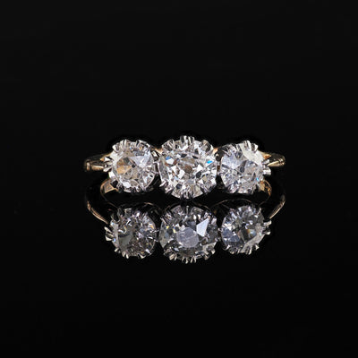 Antique Victorian 18K Gold and Silver Old Euro Three Diamond Engagement Ring