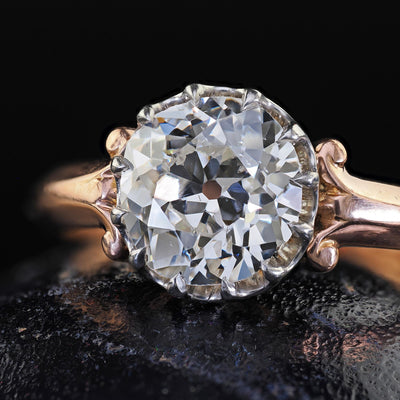 Antique Edwardian 18K Rose Gold Platinum Old Mine Diamond Engagement Ring - GIA