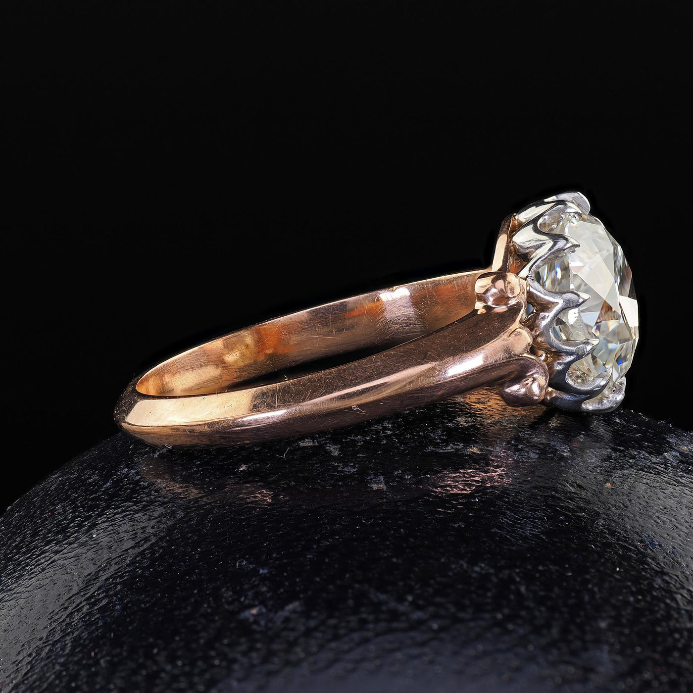 Antique Edwardian 18K Rose Gold Platinum Old Mine Diamond Engagement Ring - GIA