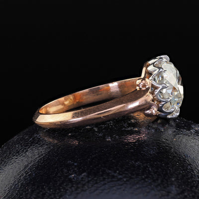 Antique Edwardian 18K Rose Gold Platinum Old Mine Diamond Engagement Ring - GIA